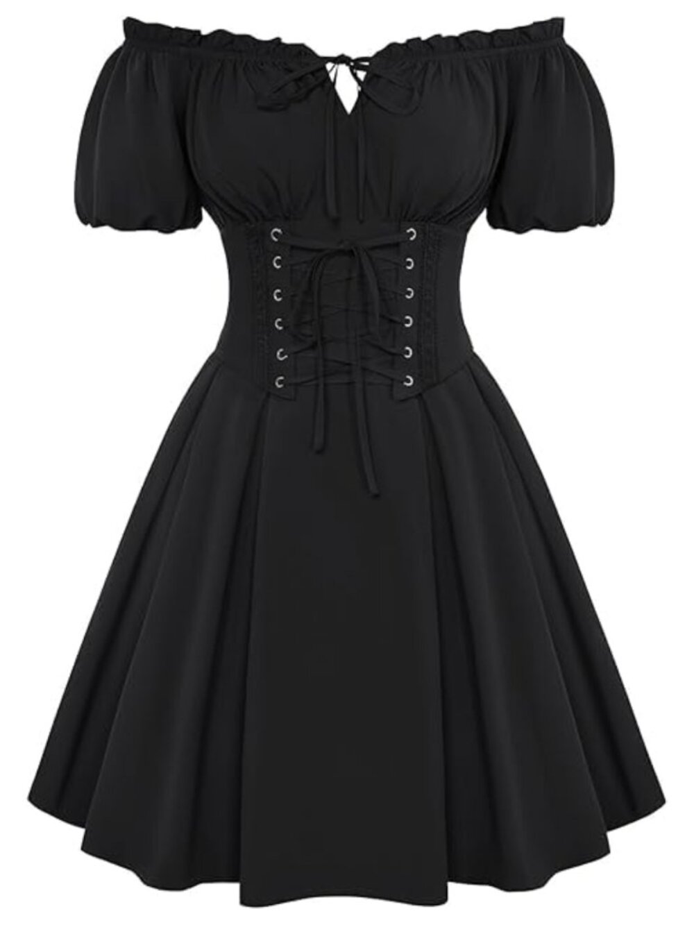 Off Shoulder Puff Sleeve Renaissance Mini Dress A-Line Corset Laced Back